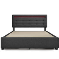 POLSTERBETT 140/200 cm mit LED-Beleuchtung, 4 Schubladen und Matratze, Grau - Grau, Textil (140/200cm) - BEAOK