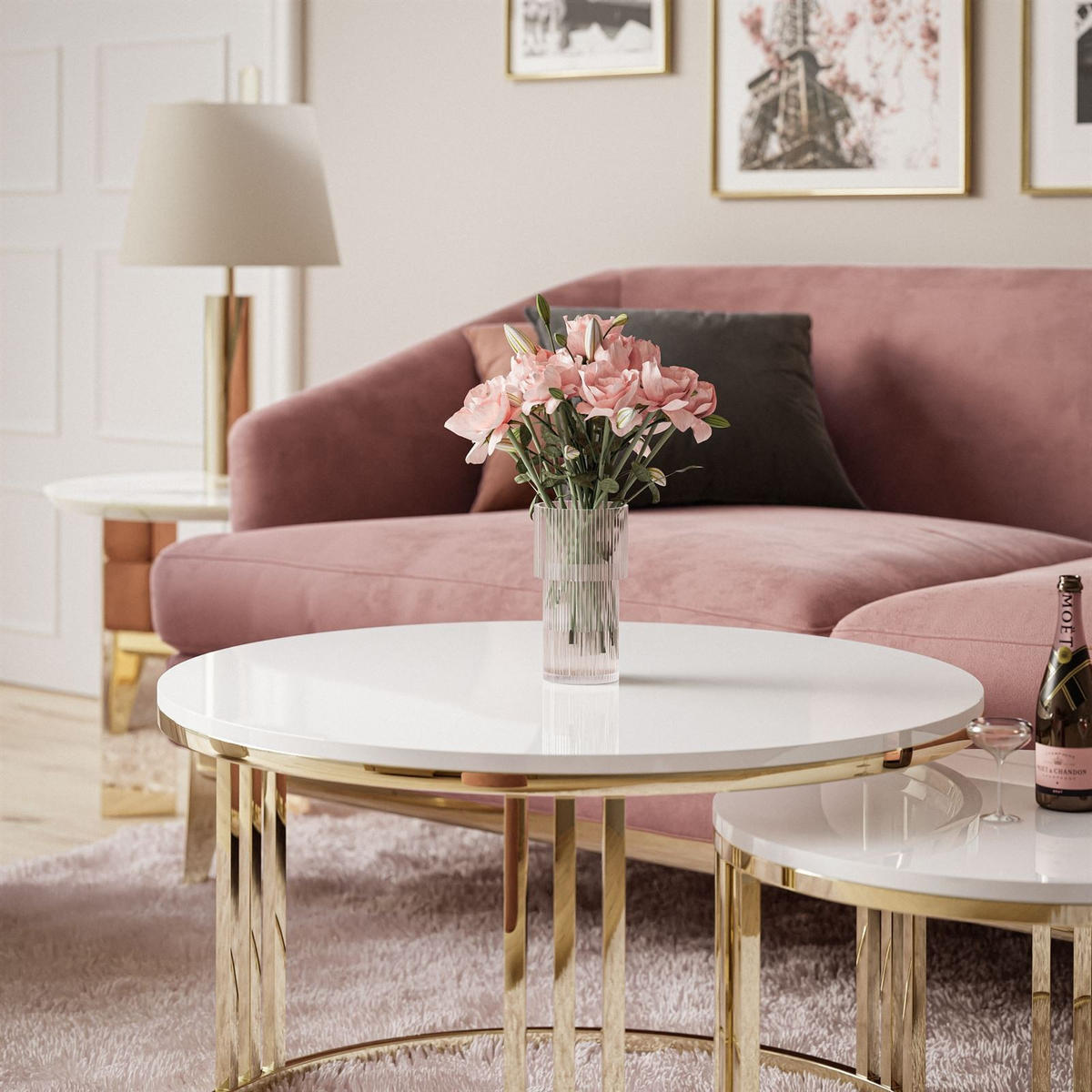 COUCHTISCH 2 in 1 LORI verchromt gold Hochglanz - Goldfarben, Holzwerkstoff (70/70/49cm) - Lookway