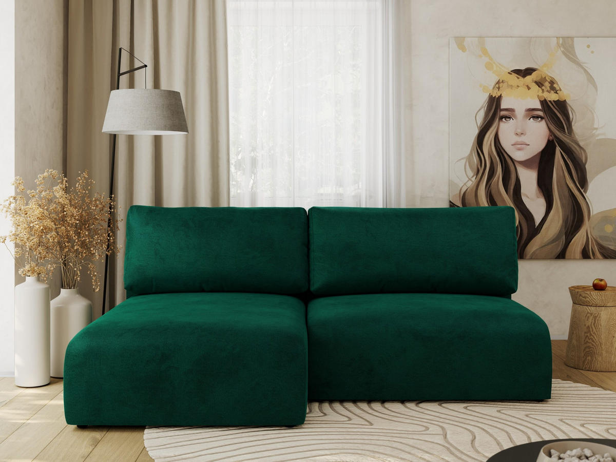 ECKSCHLAFSOFA VIVO L Dunkelgrün Velvet - links - Dunkelgrün/Schwarz, Kunststoff/Textil (223/150cm) - MKS