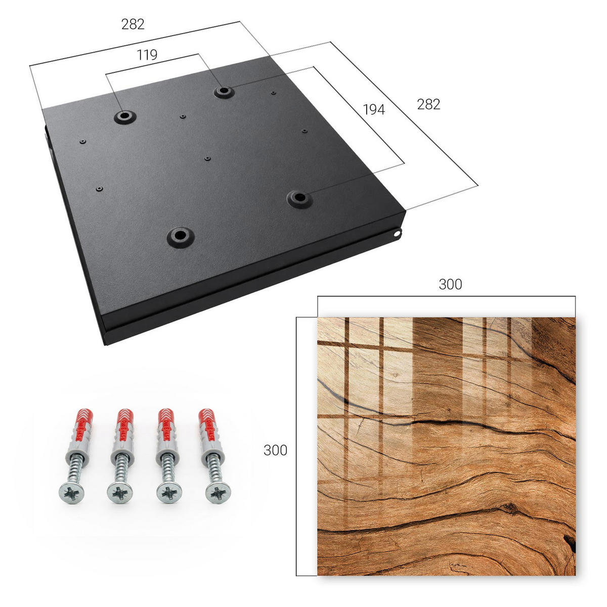 SCHLÜSSELBOX Schwarz 30x30 cm- Türöffnung nach rechts - Holzstruktur - Braun, Metall (30/30/5cm) - TULUP