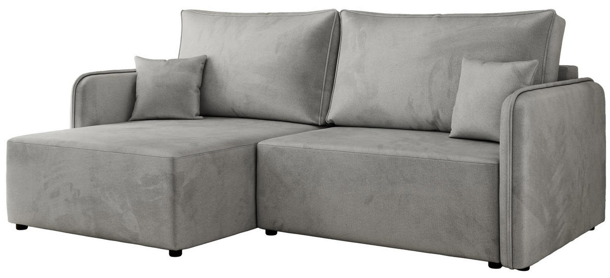 ECKSCHLAFSOFA MESTO L Hellgrau Velvet - links - Hellgrau/Schwarz, Kunststoff/Textil (227/147cm) - MKS