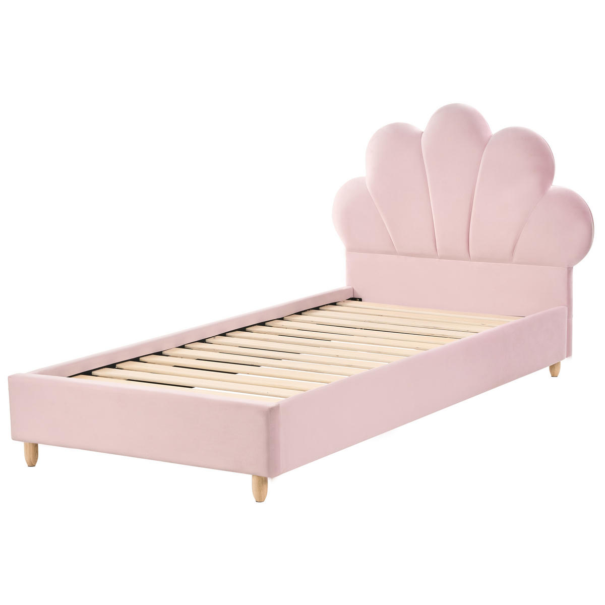 DĚTSKÁ POSTEL Mušle Sametová látka 90/200 cm Růžová Neulise - světle hnědá, textil (90/200cm) - Beliani