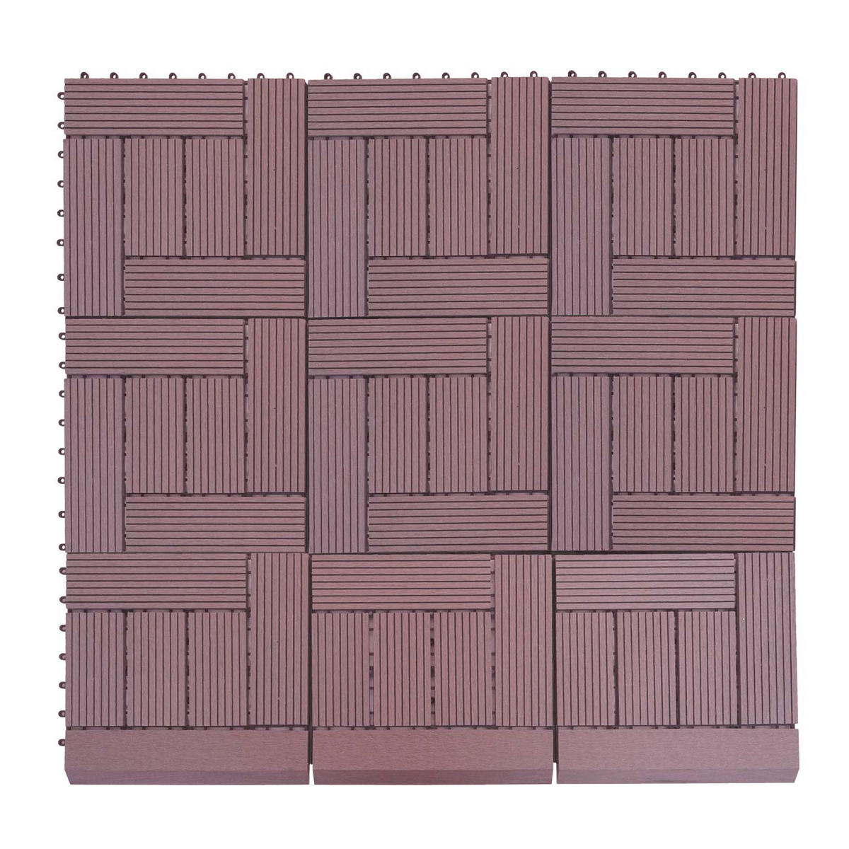 WPC BODENFLIESE + Abschluss 11x 30x30cm Coffee versetzt - Braun, Kunststoff (30/30/2cm) - BERLINLODGE