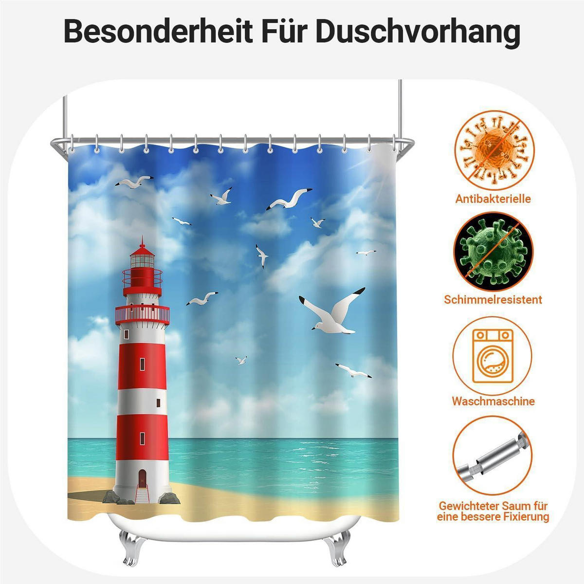 DUSCHVORHANG Leuchtturm 120 x 200 cm Wasserabweisend Waschbar Polyester - Multicolor, Textil (120/200cm)