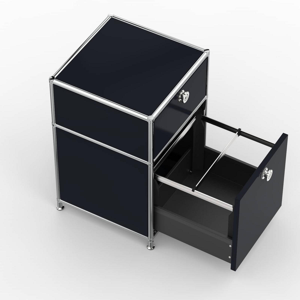 BÜRO-STANDCONTAINER, Metall, 40cm, 1 Schublade + 1 Hängeregistratur, Graphitschwarz - Chromfarben/Silberfarben, Metall (40/62.7/39.7cm) - Versee