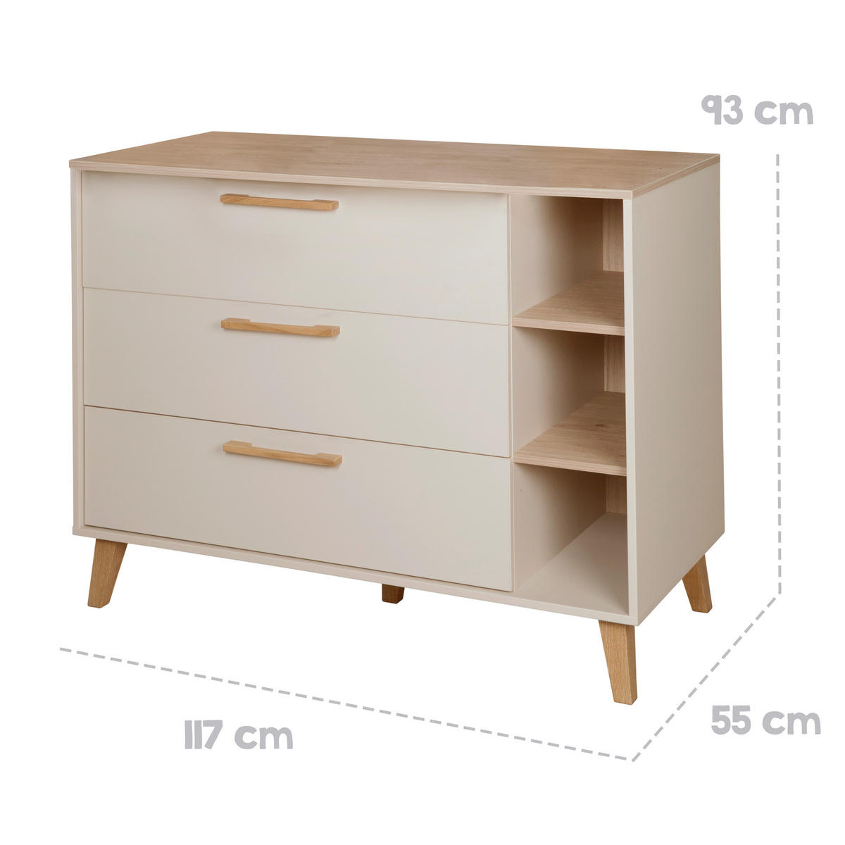 WICKELKOMMODE breit inkl. Wickelansatz Jil - Kastanienfarben/Kaschmir, Holz/Holzwerkstoff (117/103/78cm) - Roba
