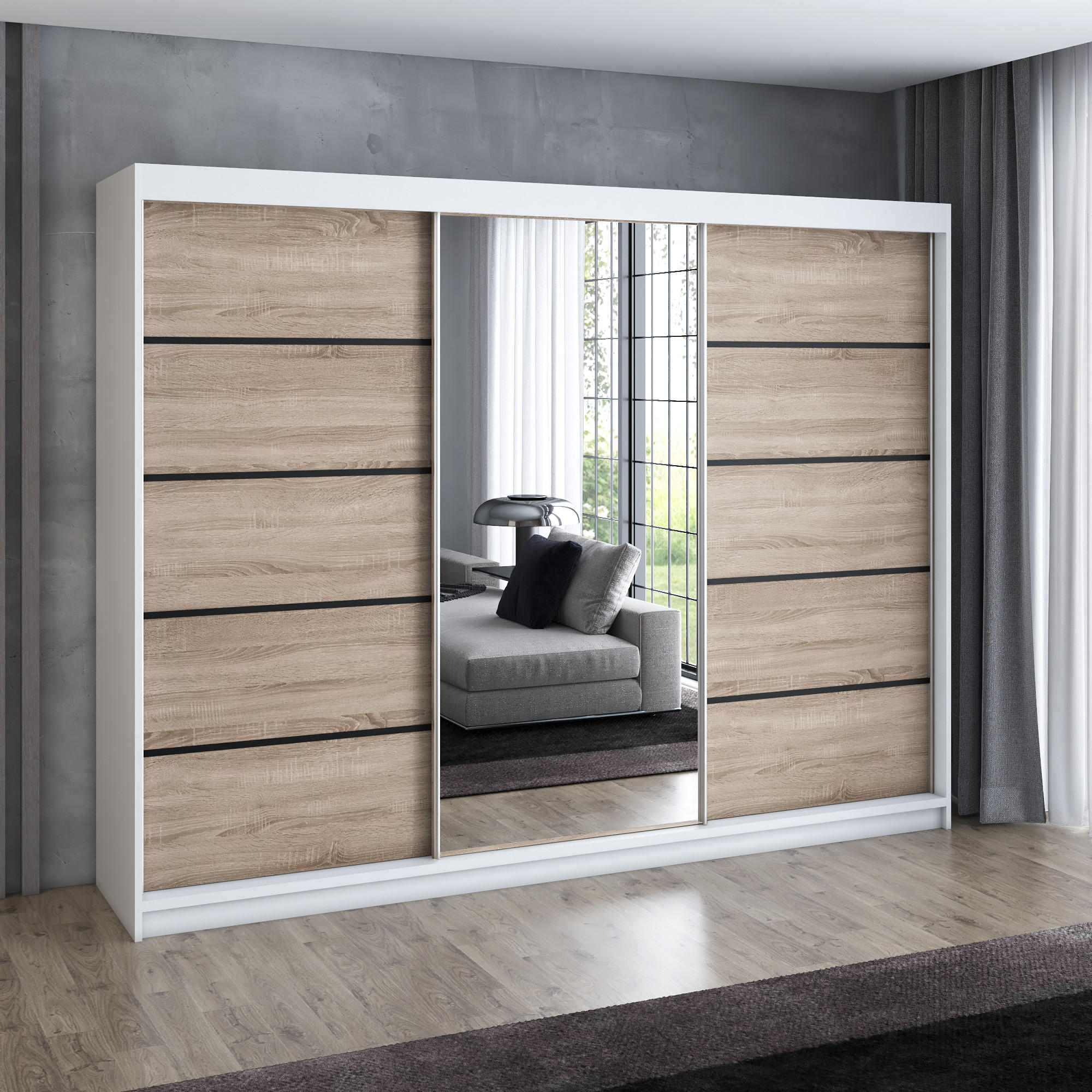SCHWEBETÜRENSCHRANK 200 cm VILANO 2 Farbe: Weiß, Sonoma - Weiß/Braun, Holzwerkstoff (200/215/59.5cm) - A&J MöbelLand