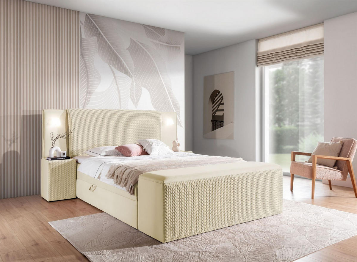 BOXBETT Marten überlänge Set.4 - Creme, Holzwerkstoff/Textil (120/220cm) - Fun Möbel