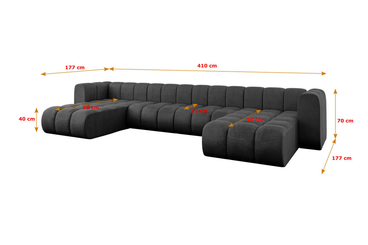 WOHNLANDSCHAFT modulares Sofa Joren-U2 - 410x177x70 cm Schwarz - Schwarz, Holzwerkstoff/Textil (410/70/177cm) - ALTDECOR