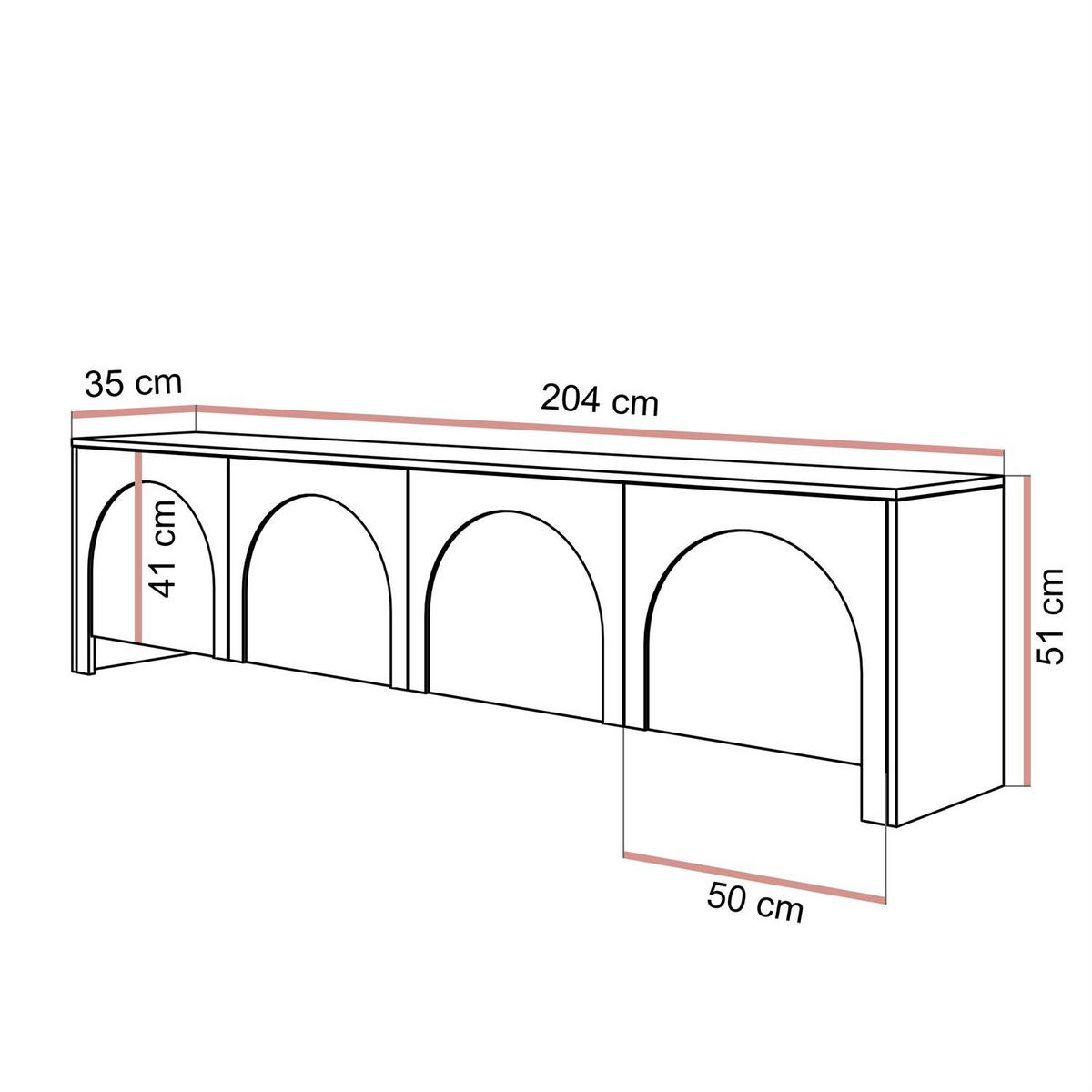 TV-ELEMENT ARIADNA schwarz viertürig - Schwarz, Holzwerkstoff (204/51/35cm)