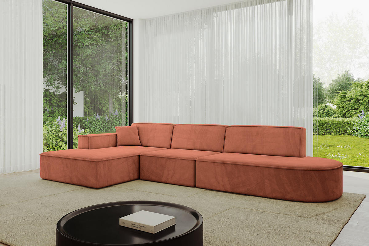 ECKSOFA Ottomane Links IREA-L2-v4 - 318x165x72,5 cm Apricot - Koralle, Holzwerkstoff/Textil (318/165cm) - ALTDECOR