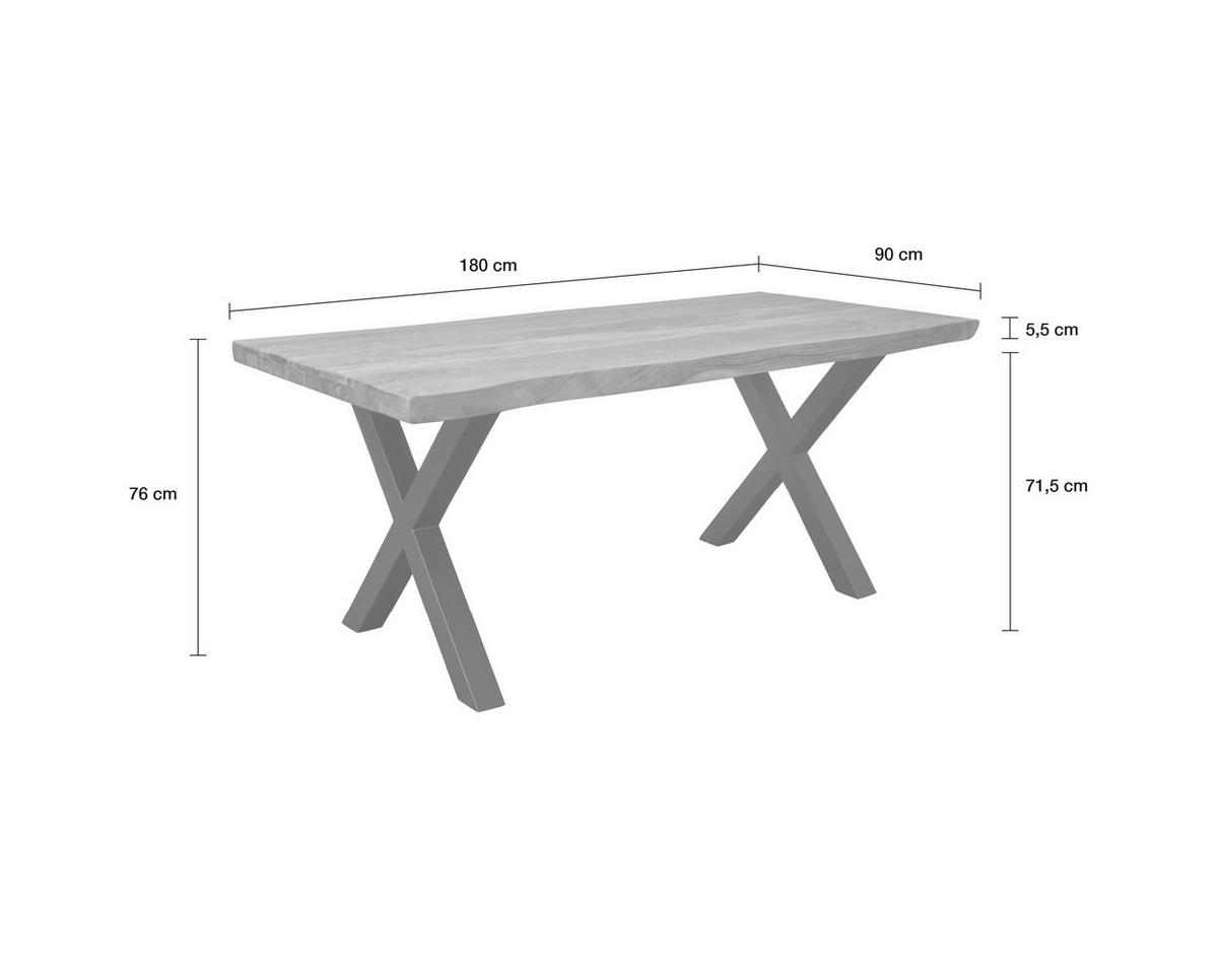 ESSTISCH 180x90 cm, Akazienholz, Naturell-Schwarz - Naturfarben, Holz (180/90/76cm) - dasmöbelwerk