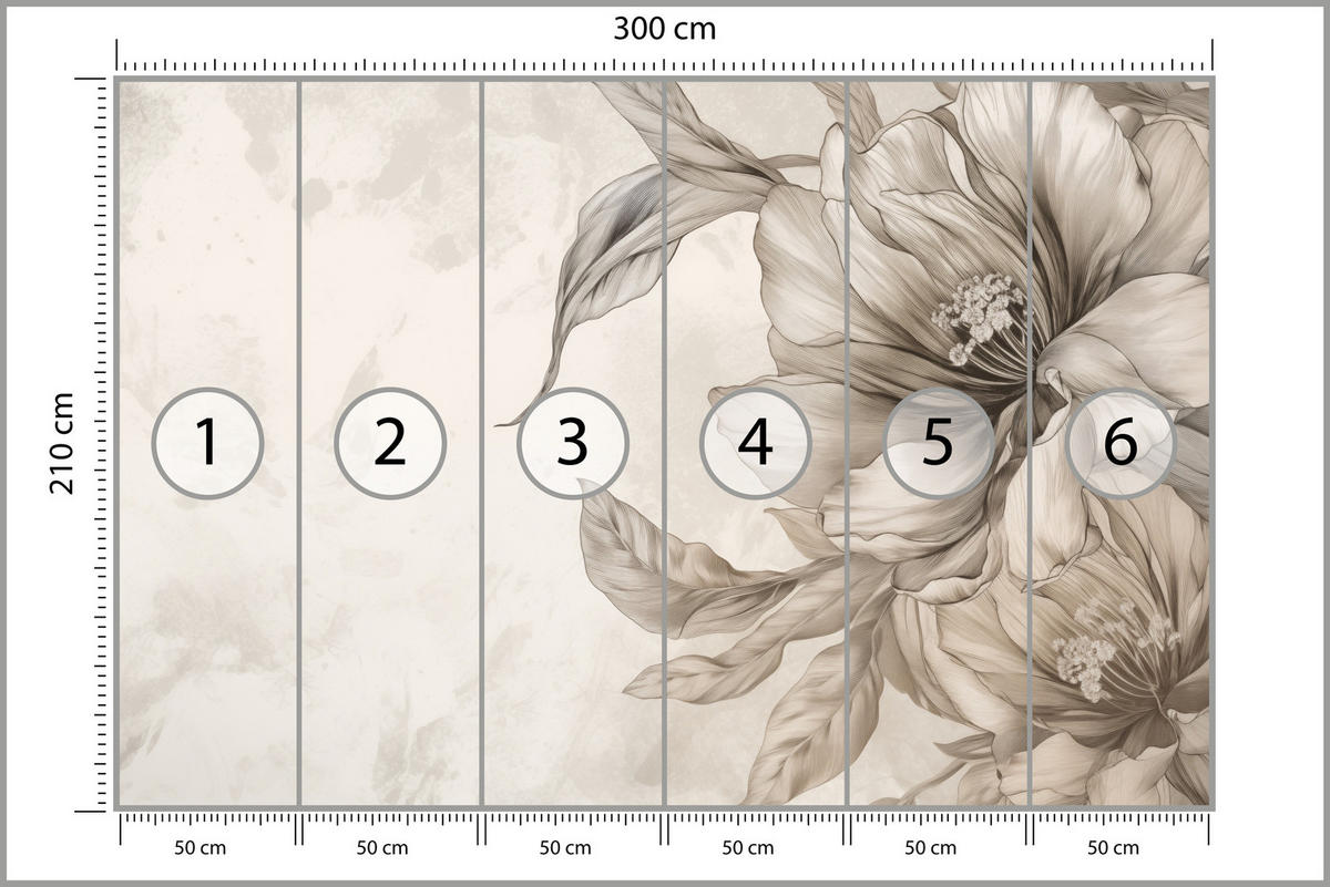 FOTOTAPETA Pre Spálňu Jemné Béžové Kvety Minimalizmus Moderná 300 x 210 cm - béžová, papier (300/210cm) - Muralo