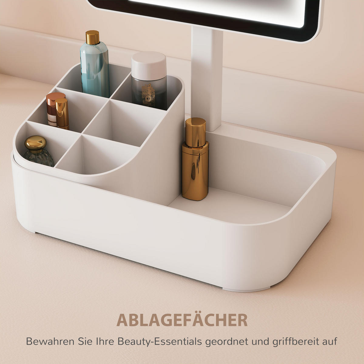 SCHMINKSPIEGEL mit Beleuchtung wiederaufladbar 180°Drehbar Kosmetikspiegel Weiß - Weiß, Kunststoff (13.8/38/22cm) - HOMCOM