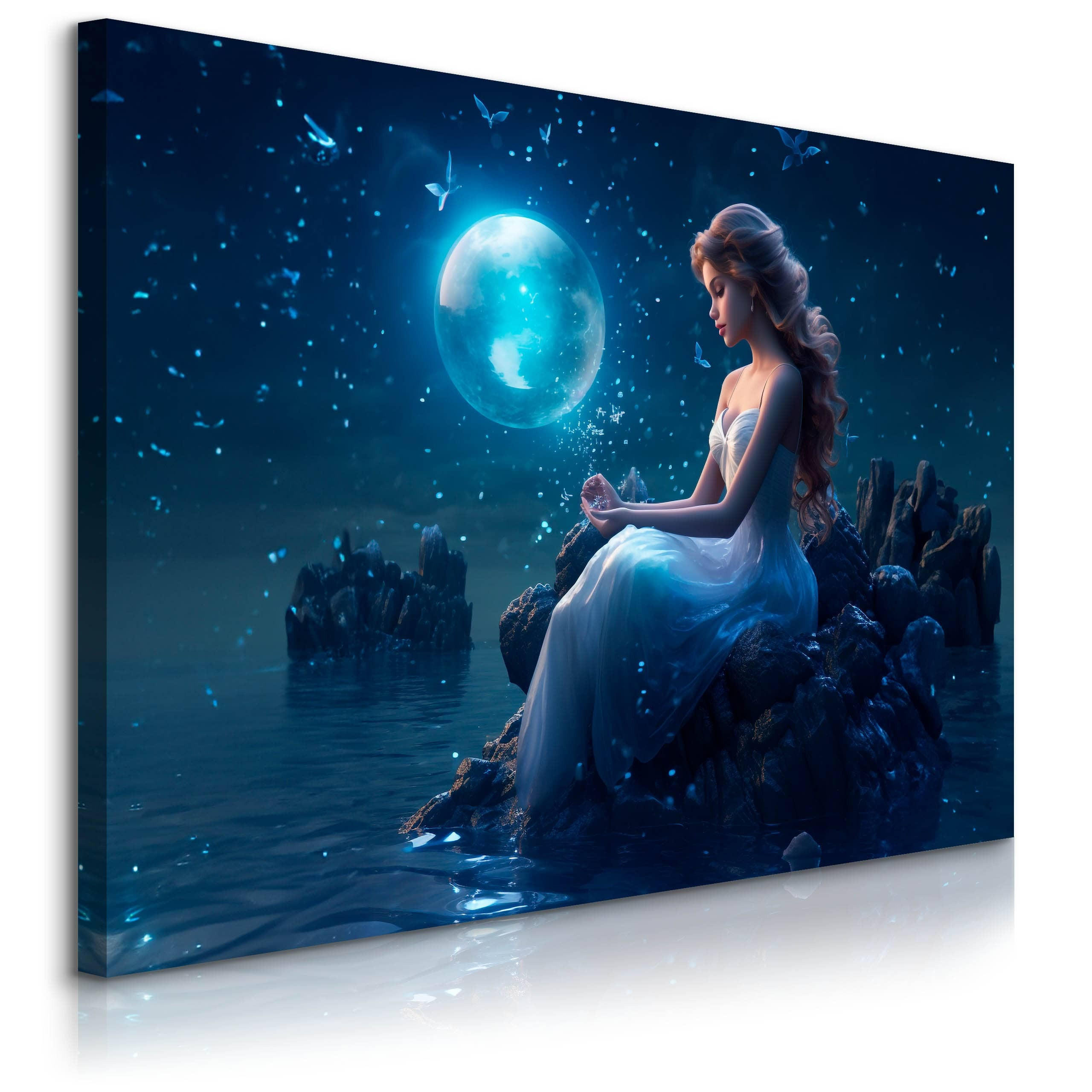 LEINWANDBILD für Schlafzimmer Frau Märchenland Abstraktion 100cm x 70cm - Blau/Violett, Textil (100/70cm) - Muralo