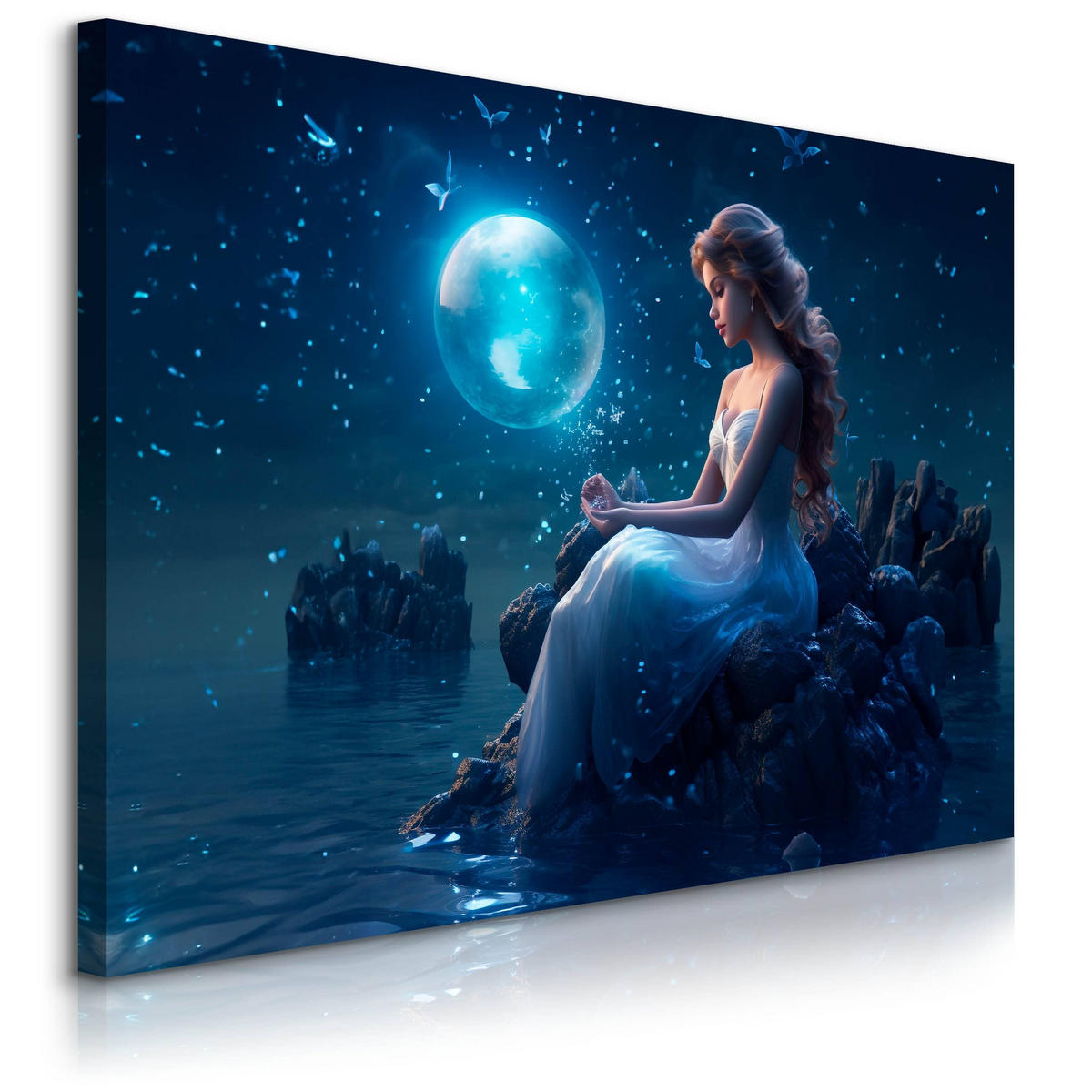 LEINWANDBILD für Schlafzimmer Frau Märchenland Abstraktion 100cm x 70cm - Blau/Violett, Textil (100/70cm) - Muralo