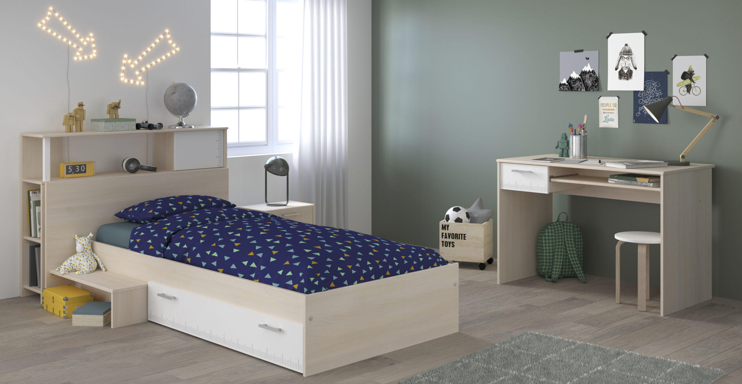 JUGENDZIMMER Charly 11 in Akazie und Weiß 4 teilig - Braun, Holzwerkstoff (120/200/80cm)