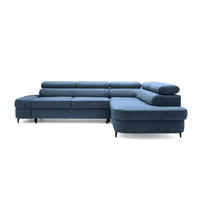ECKSOFA PRIAM L Rechts mit Schlaffunktion 125x195 Velours Blau - Blau/Schwarz, Holz/Textil (203/275cm) - Muffo