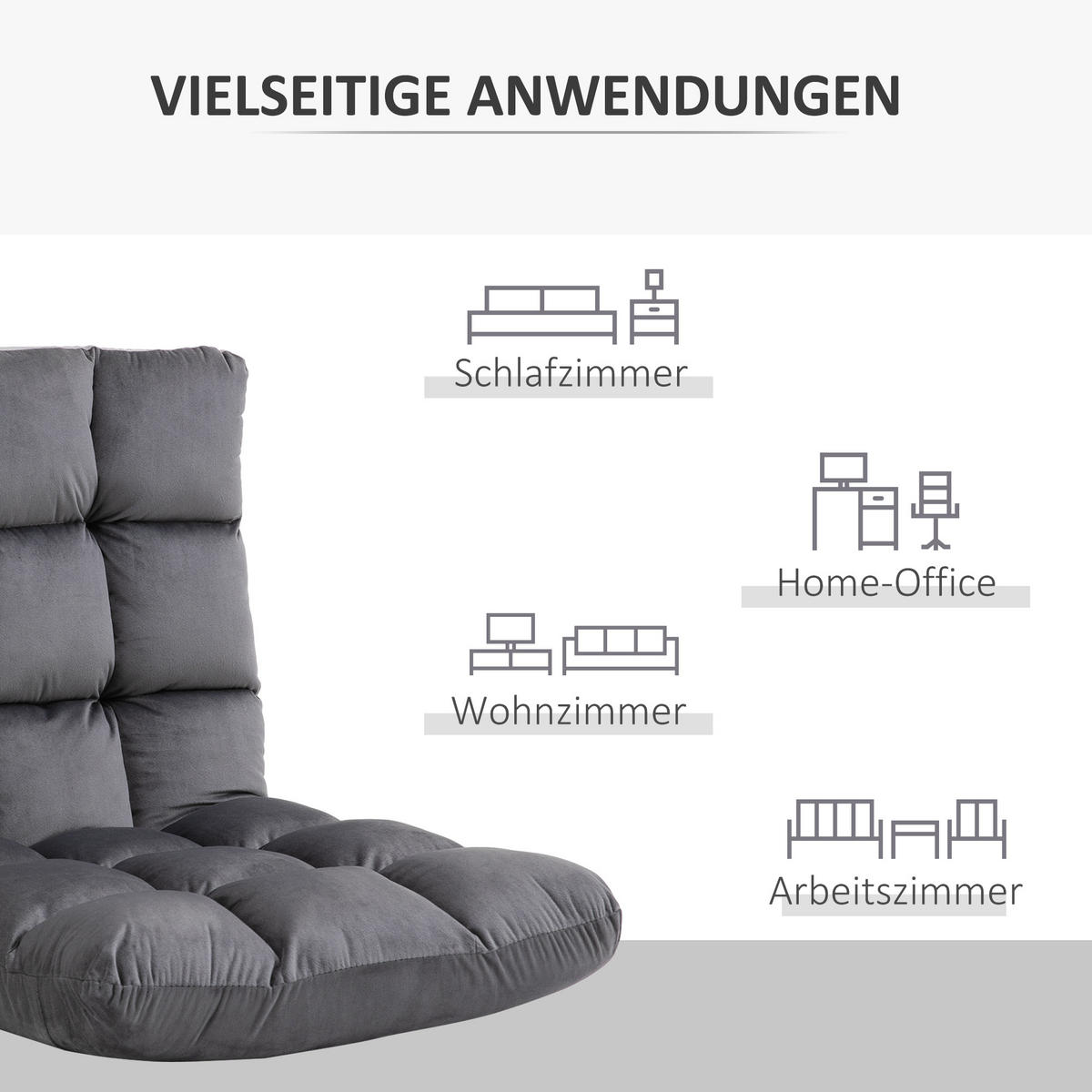 BODENSTUHL Bodensessel mit verstellbarer Rückenlehne Bodensofa Dunkelgrau - Dunkelgrau, Metall (71/53.5/55cm) - HOMCOM