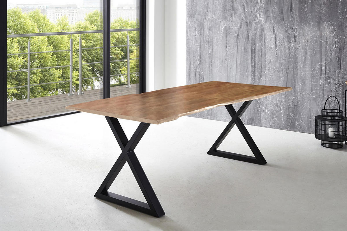 ESSTISCH LUBIN - Beige/Schwarz, Holz/Metall (100/220/77cm) - SAM