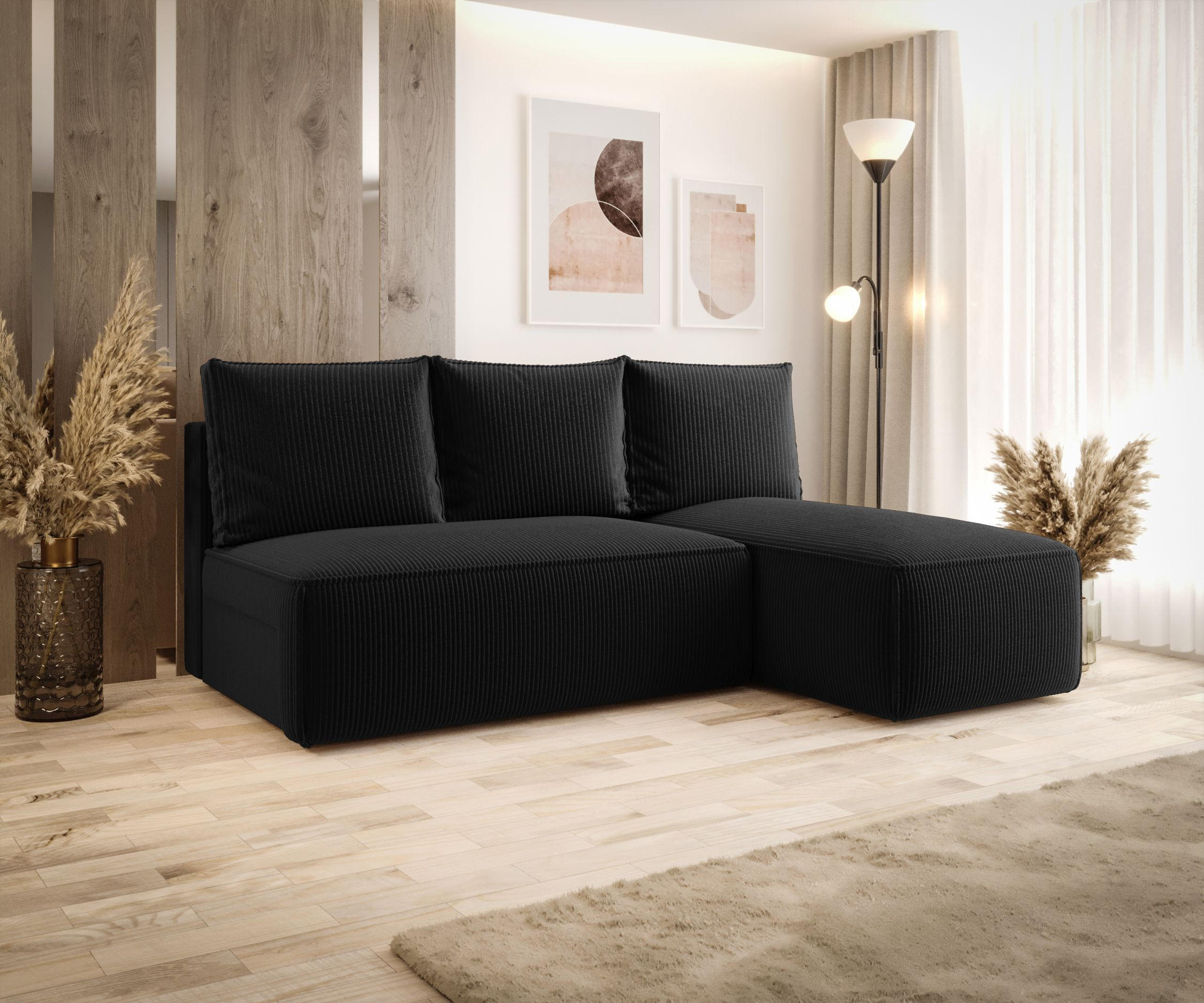 ECKSOFA mit Schlaffunktion SAVIO MINI Poso 135 Rechts - Schwarz, Textil (200/140cm) - Bedante