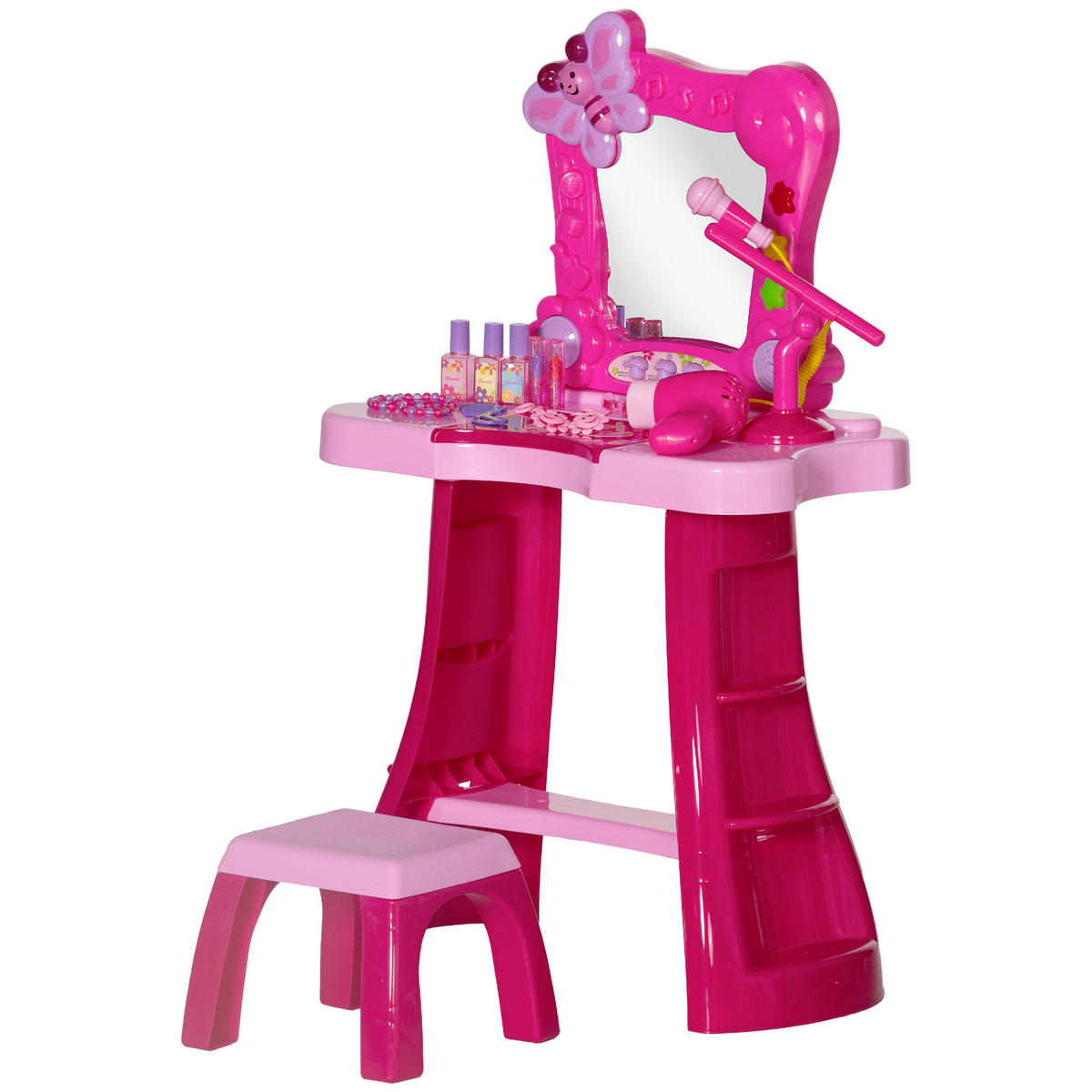 SCHMINKTISCH DE-18737 15-teilig mit Mikrofon & Föhn, Licht & Musik - Pink, Kunststoff (46.5/78.5/25cm) - ComfortXL