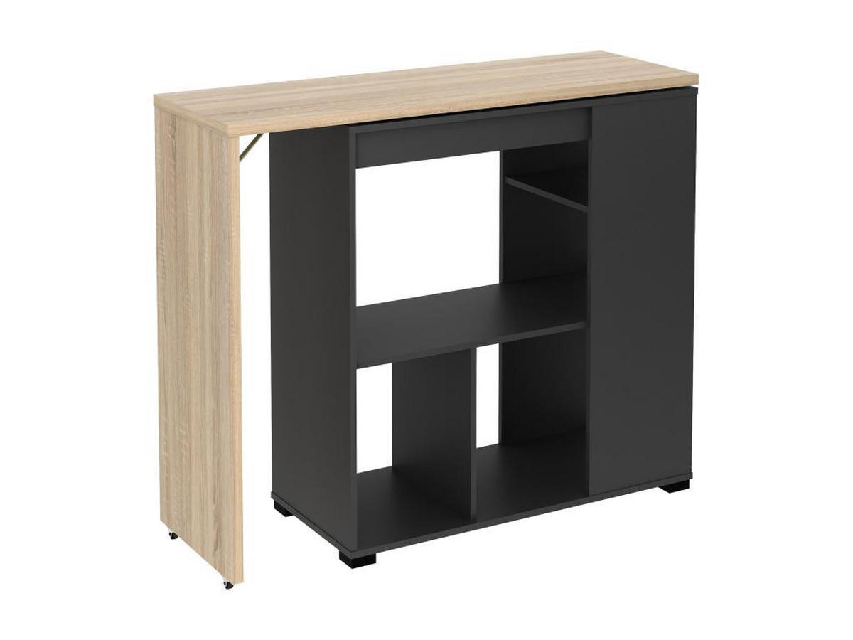 BARTISCH drehbar mit Stauraum - Holzfarben & Anthrazit - SATURNE - Anthrazit, Holz (39.6/100/172cm) - Vente-Unique