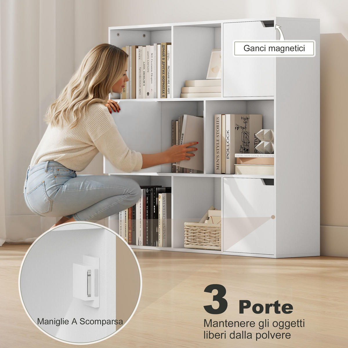 BÜCHERREGAL,WÜRFELFÖRMIG 6 offen 3 geschlossen 106x24x95cm,weiß - Weiß, Holzwerkstoff (106/95/24cm) - Vallsero