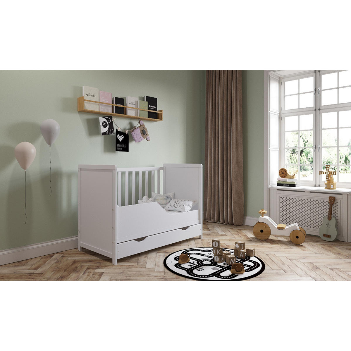 BABYBETT Olivia, Mitwachsendes, mit Schublade Weiß - Weiß, Holz (60/120cm) - Premiers Moments