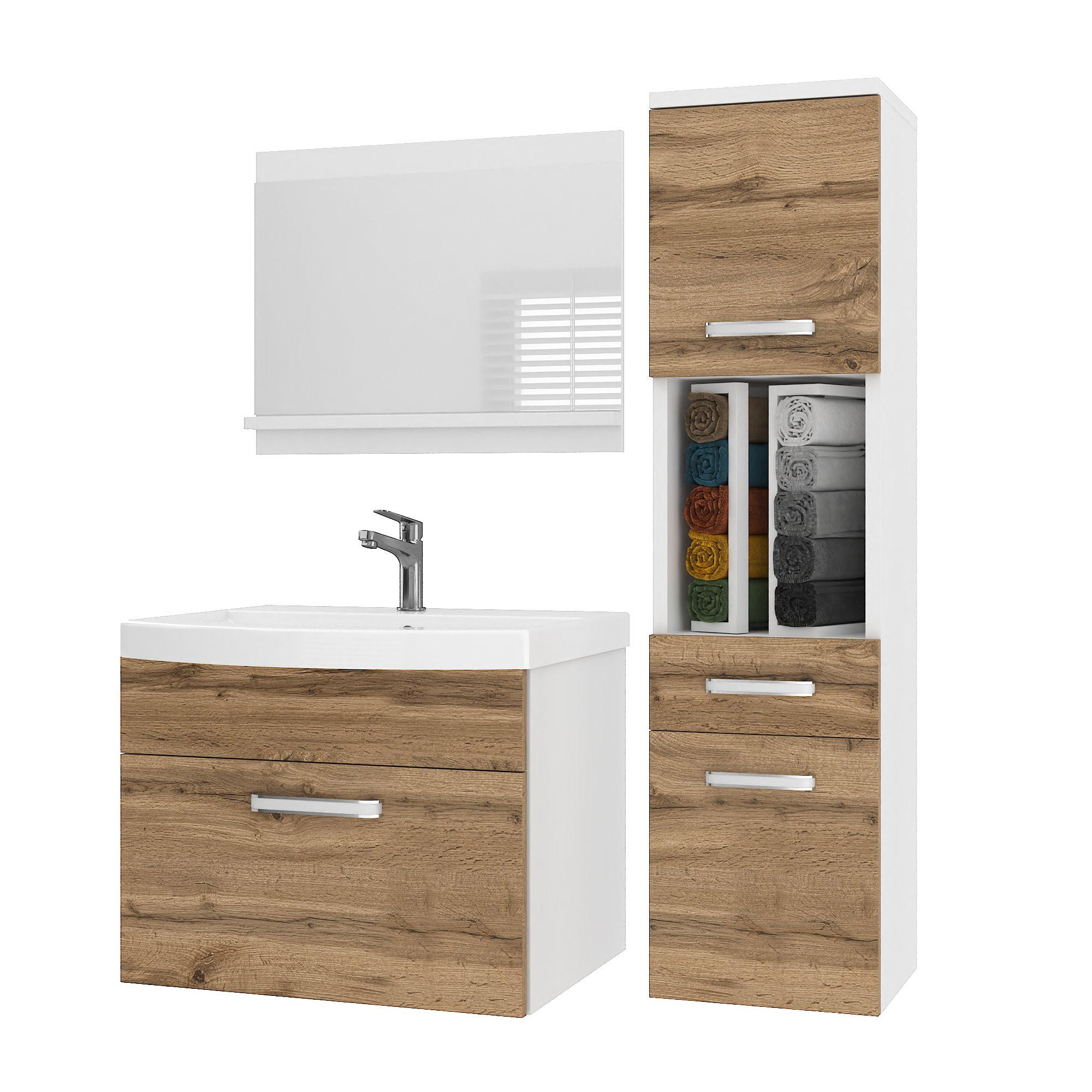 BADMÖBEL Badezimmer SET PRI M3, Goldbraun Matt, 90 cm - Braun, Holz (38.7/113.5/90cm) - B BELINI GROUP