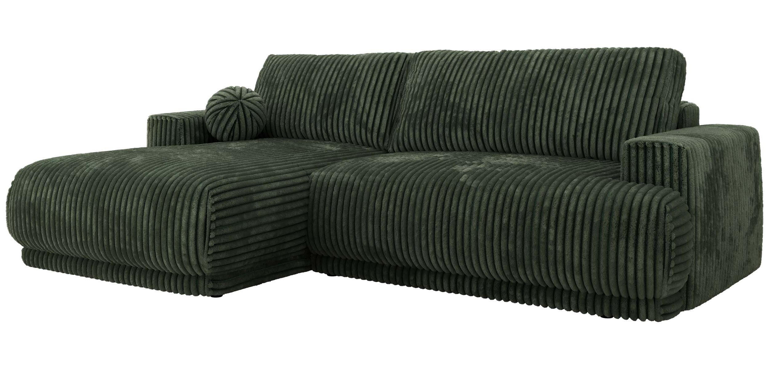 ECKSCHLAFSOFA RINA L Dunkelgrün Cord - links - Dunkelgrün/Schwarz, Kunststoff/Textil (267/170cm) - MKS