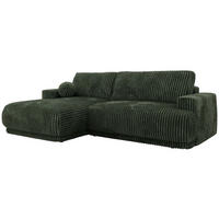 ECKSCHLAFSOFA RINA L Dunkelgrün Cord - links - Dunkelgrün/Schwarz, Kunststoff/Textil (267/170cm) - MKS