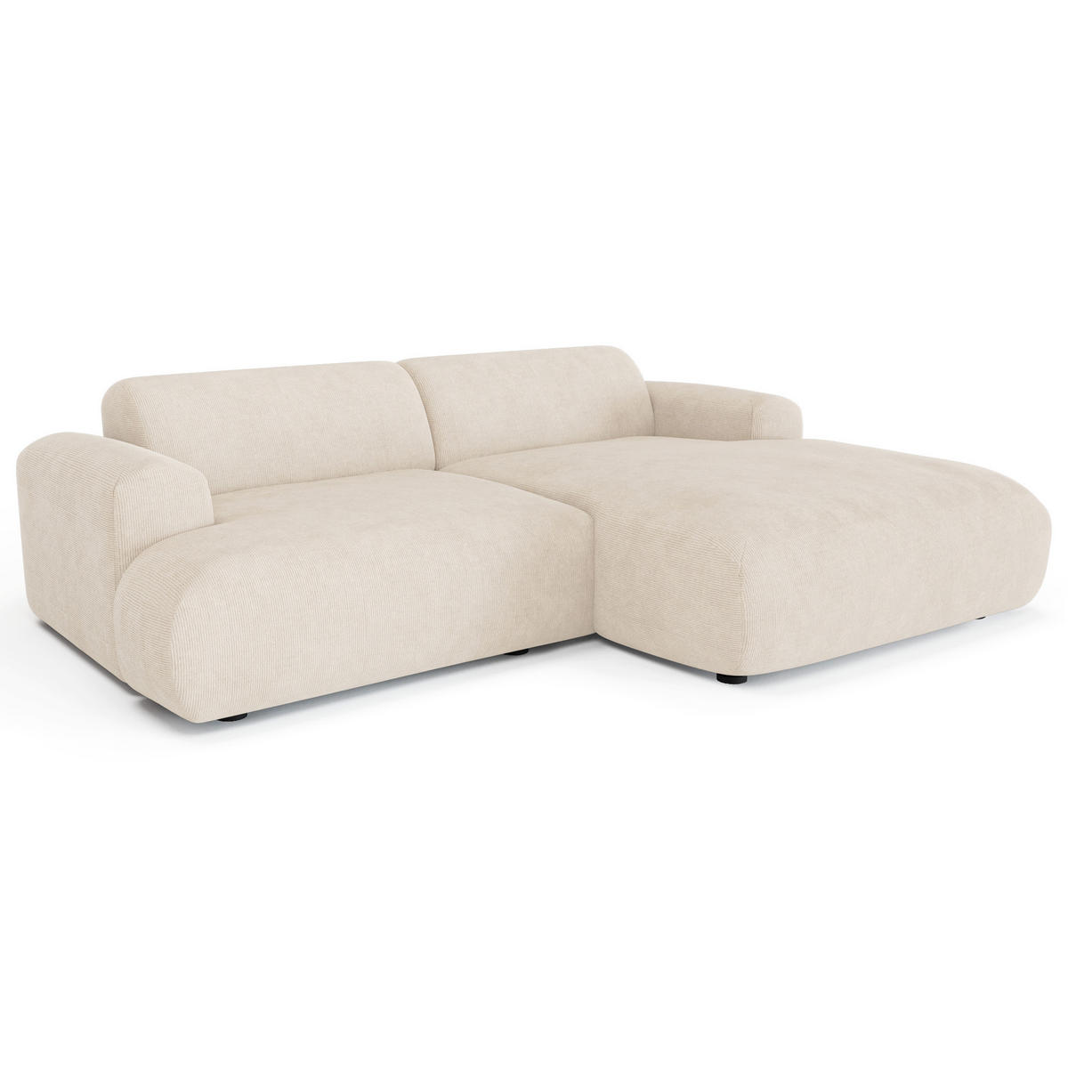 ECKSOFA RECHTS Gerippter Samt Creme 266cm - Creme, Textil (266/165cm) - Sia Home