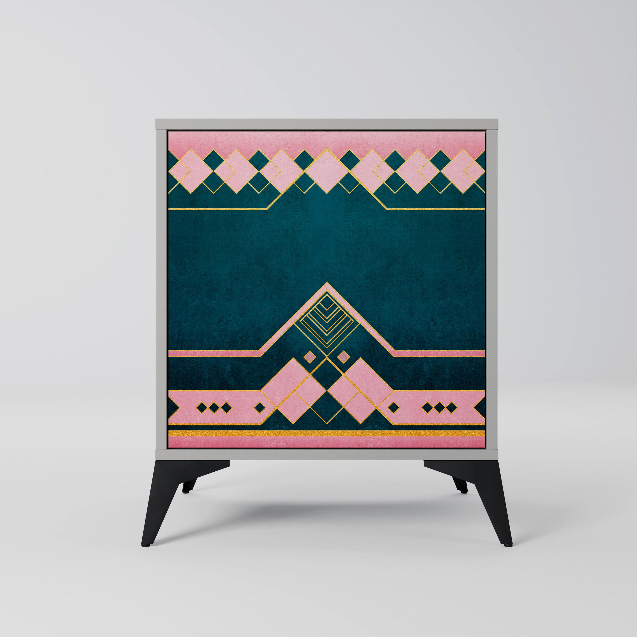SIDEBOARD ROYAL COMPOSITION, Grau, 57,5x42x70,5 cm, Schwarze Metall-Sternfüße - Multicolor/Schwarz, Holzwerkstoff/Metall (57.5/70.5/42cm) - SpaceRebels