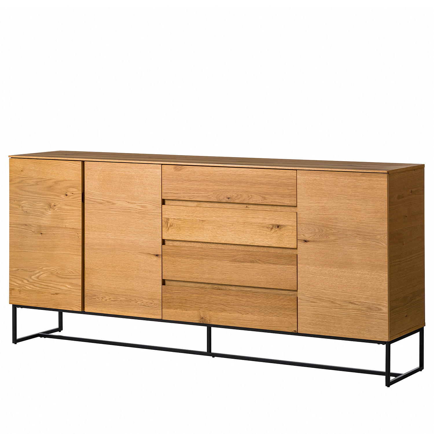 SIDEBOARD mit 3 Türen - Echtholzfurnier / Eisen - Eichefarben/Schwarz, Holzwerkstoff (185/86/40cm) - home24