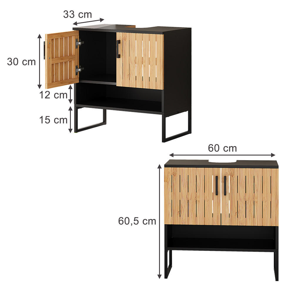 WASCHBECKENUNTERSCHRANK Vayra Bambus 60 x 65.5 cm - Schwarz/Grün, Holzwerkstoff (60/65.5/33cm) - Vicco