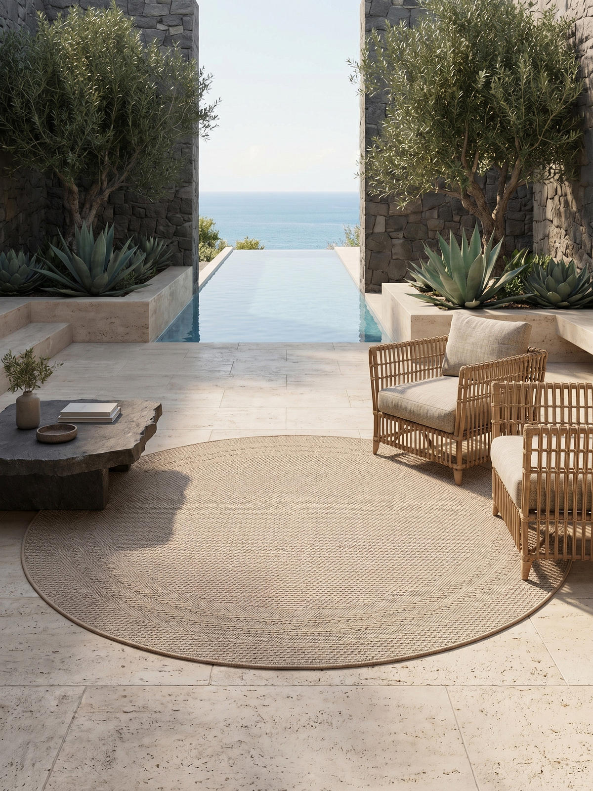 TEPPICH Outdoor VENTOUX in Beige, mit Bordüre, Ø 80 cm - Beige, Textil (80/80cm) - KADIMA DESIGN