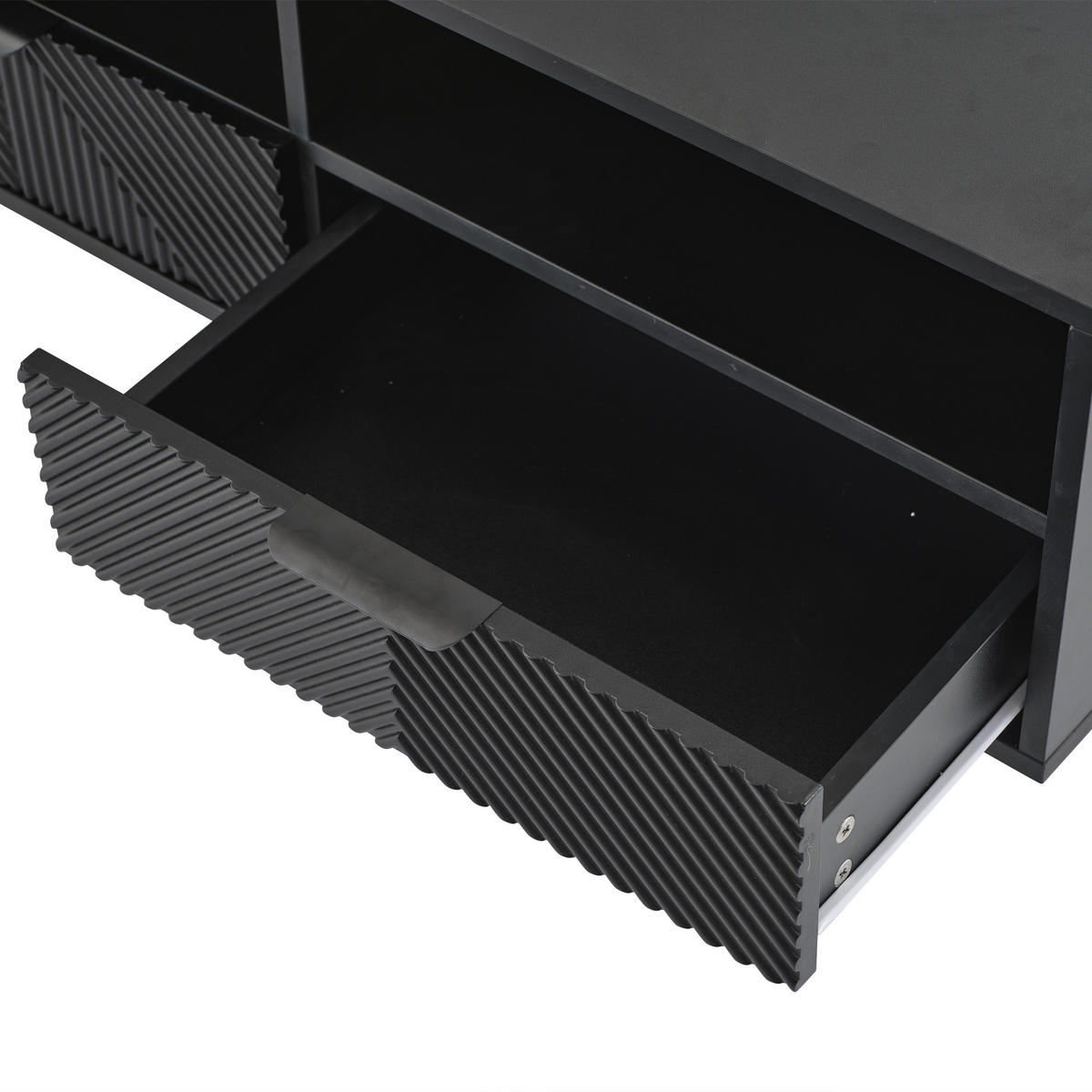 LOWBOARD DE-40318 mit geometrischem Linien-Design und Stauraum Schwarz - Schwarz, Holzwerkstoff (200/51/40cm) - ComfortXL