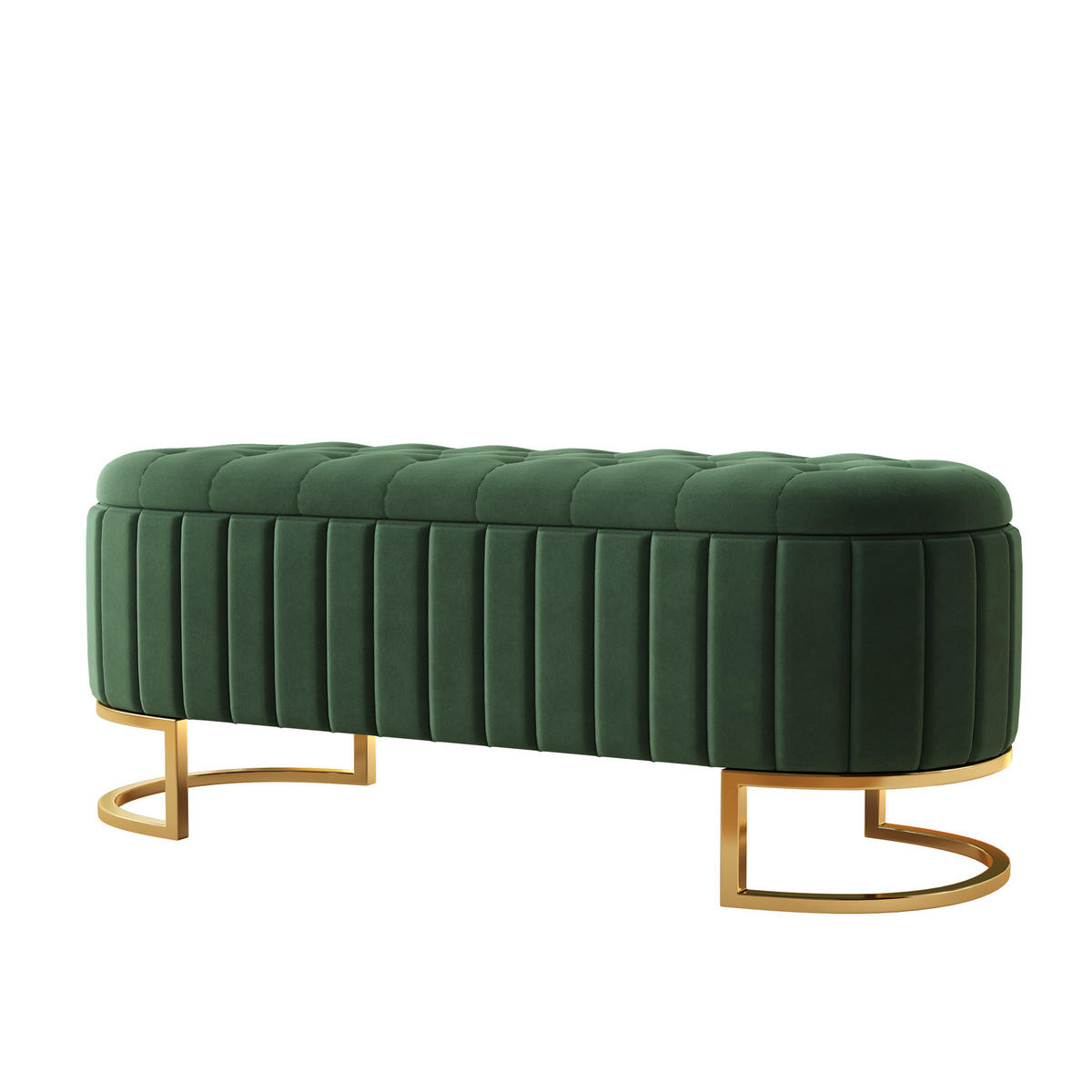 SITZBANK aus Samt Luxuriöse Polsterbank mit Stauraum & Gold-Gestell - Grün, Textil (120/43/39.9cm) - Urban Meuble
