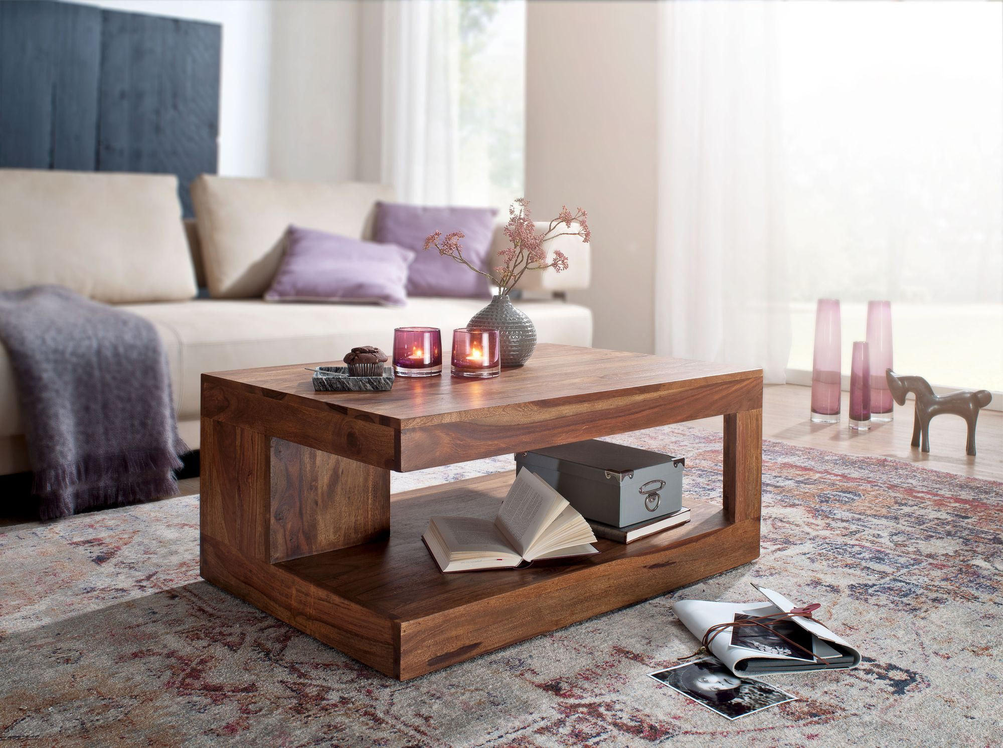Thumbnail - Kadima Design Couchtisch, Braun, Holz, Echtholz,Sheesham, Rechteckig,Rechteckig, 90x40x60 cm, Wohnzimmer, Wohnzimmertisc...
