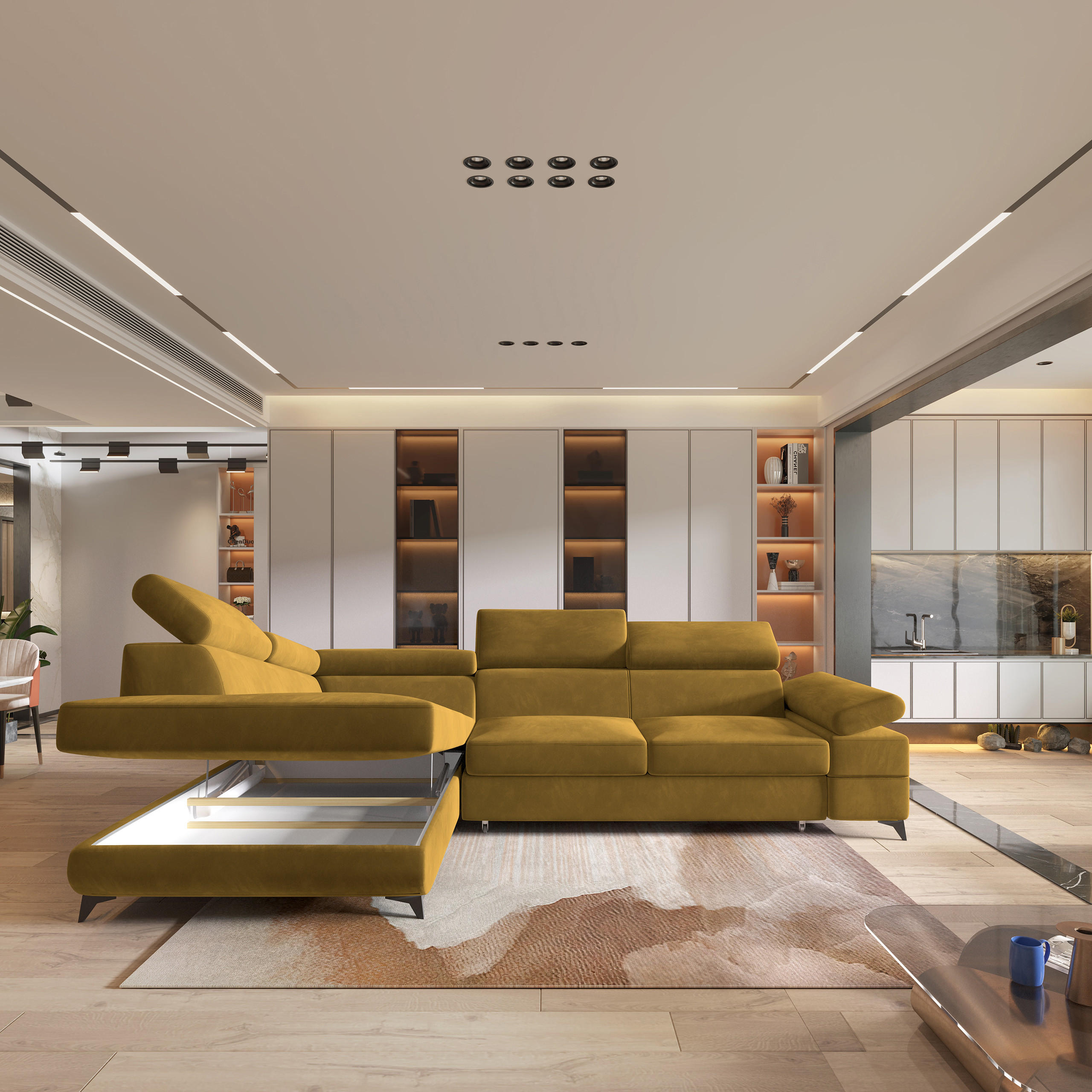 Thumbnail - Masseno Ecksofa, Gelb, Holz, 4-Sitzer, L-Form,L-Form, 257x190 cm, Wohnzimmer, Sofas & Couches, Wohnlandschaften, Ecksofa...