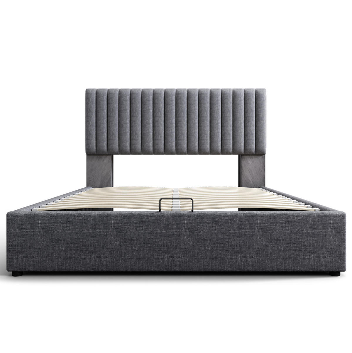 POLSTERBETT 160/200 cm aus Leinen mit LED-Kopfteil, USB- und Type-C-Anschluss, Bettkasten und verstellbarem Kopfteil, Grau - Grau, Textil (160/200cm) - Redom