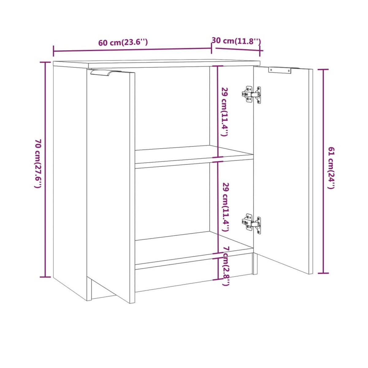 SIDEBOARD 3Er Set Weiss Holzwerkstoff - Weiß, Holzwerkstoff (60/70/30cm) - vidaXL