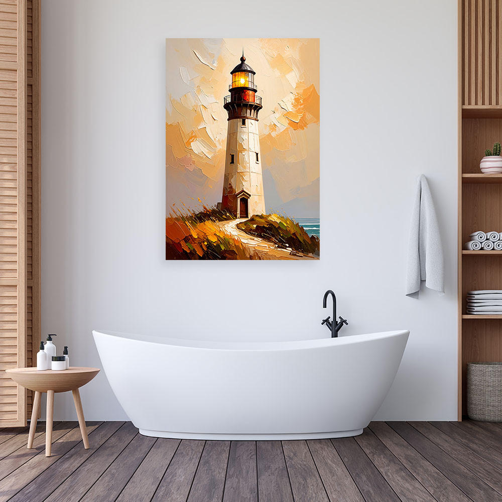 LEINWANDBILD Leuchtturm Landschaft 80x120cm - Beige, Textil (80/120cm) - Feeby