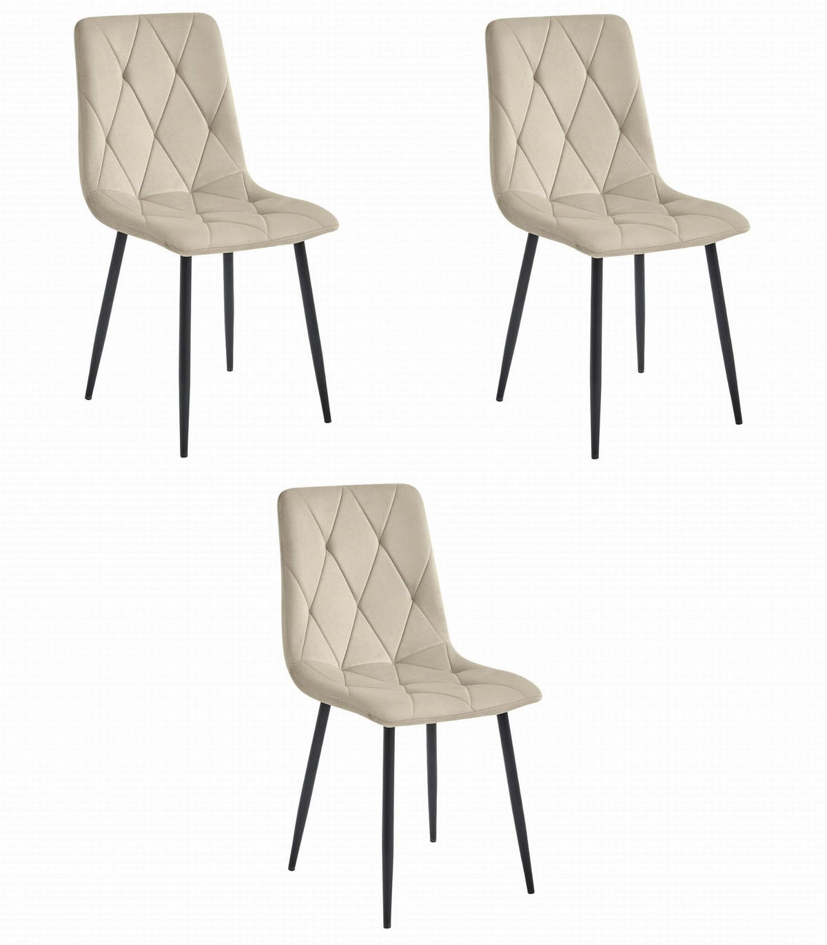 ESSZIMMERSTUHL 3er Set Beige Velours, Gepolsterte Sitzfläche, Modernes Design - Beige, Textil (51/86/56cm) - Best For Home