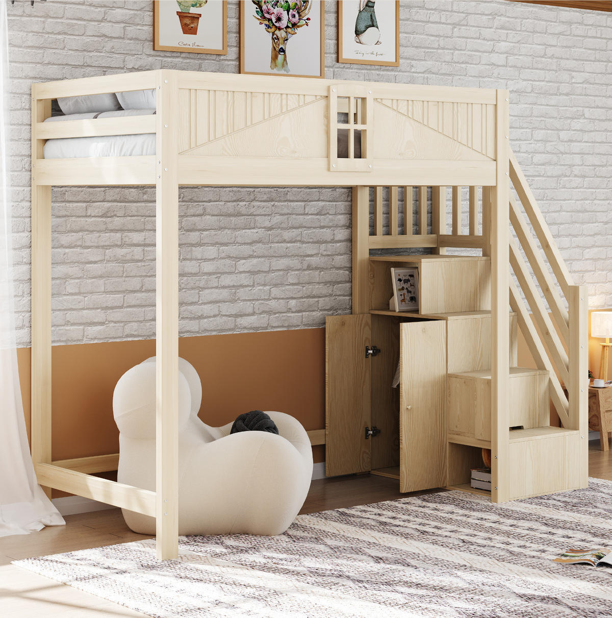 HOCHBETT 90/200 cm natur aus Massivholz mit Sicherheitsumrandung und austauschbarer Leiter - Naturfarben, Holzwerkstoff (90/200cm) - OKWISH