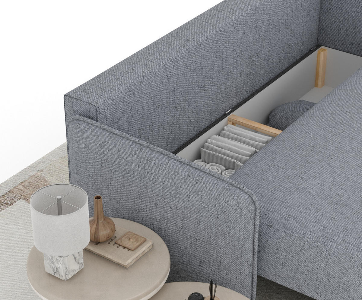 SCHLAFSOFA Mitsis Grau Webstoff - Schwarz/Grau, Holz/Holzwerkstoff (231/93/106cm) - Maison de Reve
