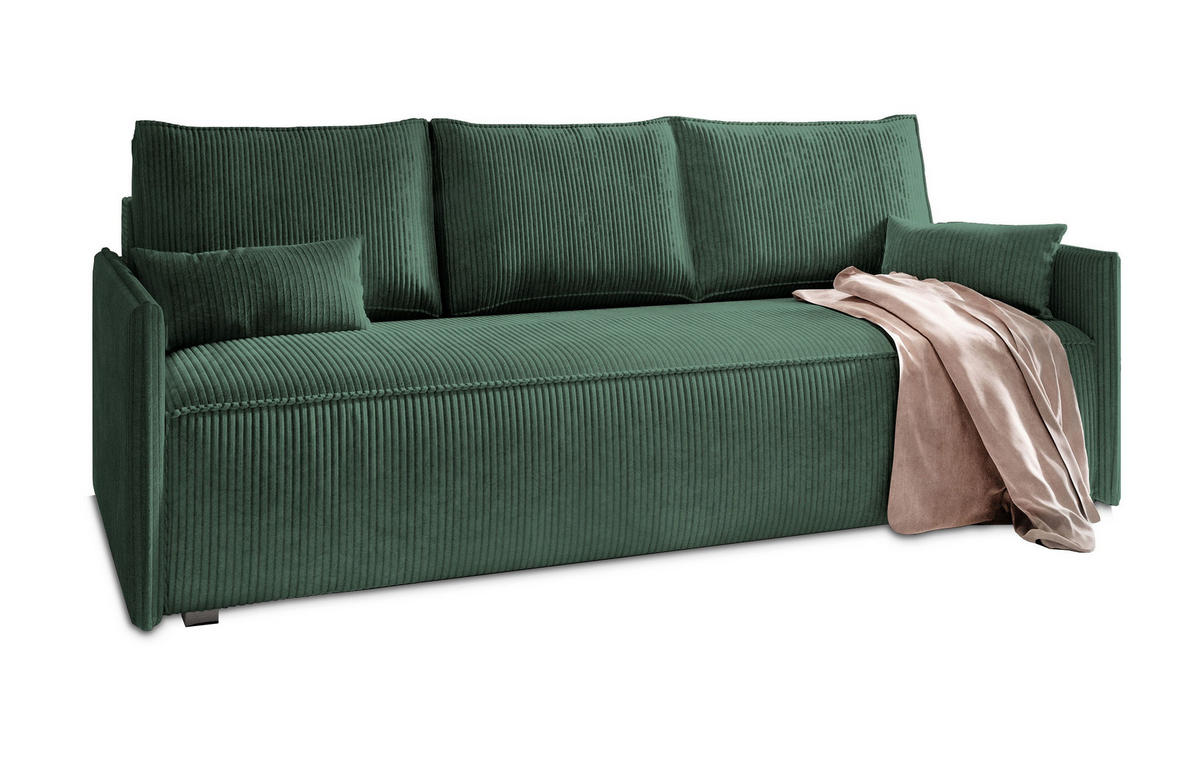 BETTSOFA MESTOR Grün Kordstoff mit Schlaffunktion - Grün, Textil (206/83/87cm) - MASSENO