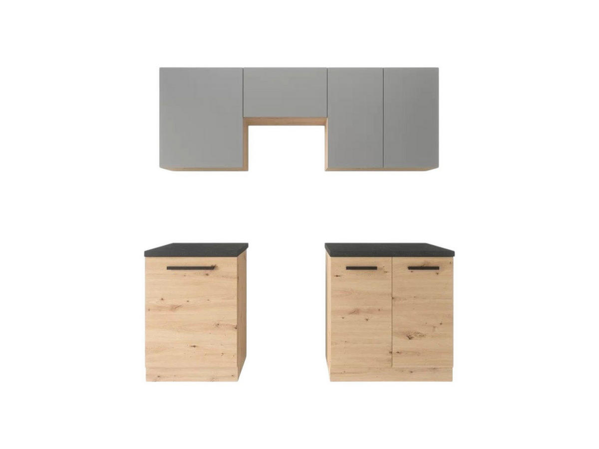 KÜCHENZEILE 200 cm – Nexa K24-G200 – in Woodline & Grau / Matt - Schwarz/Eiche Artisan, Holz/Metall (200/212/47cm) - ROYAL24_MARKT