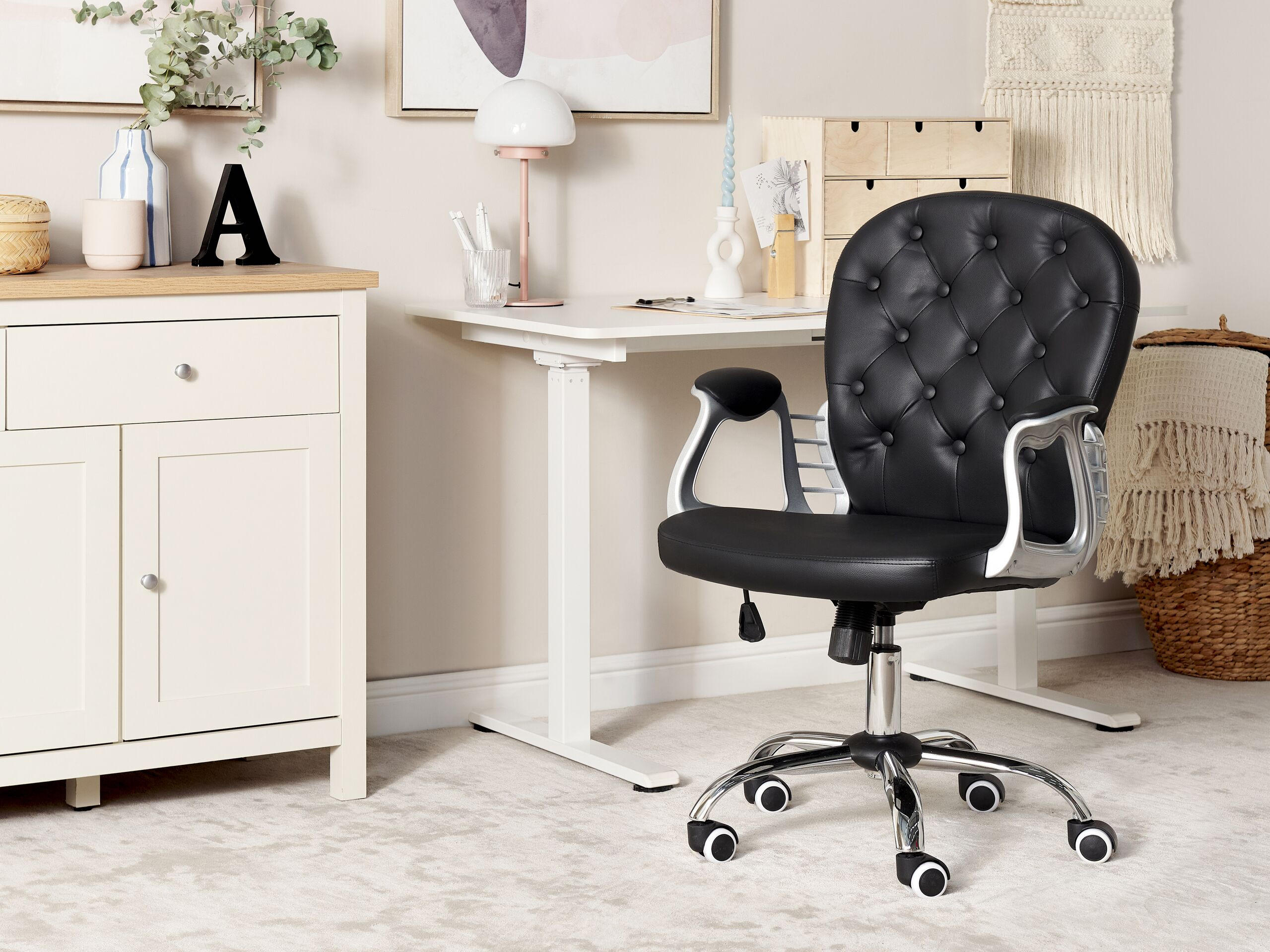 BÜROSTUHL Kunstleder Schwarz Princess - Schwarz, Textil/Metall (60/98/60cm) - Beliani